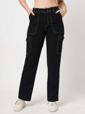 Kraus Jeans Women Black High-Rise Cargo Women Cargos