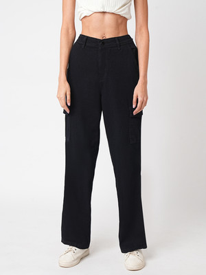 Kraus Jeans Women Black High-Rise Cargo Women Cargos