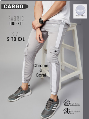 Chrome & Coral Colorblock Men Grey Track Pants
