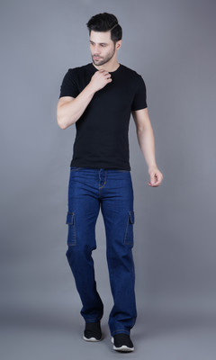 White leapard Loose Fit Men Dark Blue Jeans