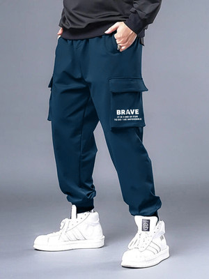 Jump Cuts Printed Men Blue Track Pants