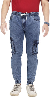 QFA Men's Denim Cargo Pants | Stretchable, Multi-Pocket, Slim Fit | Casual Wear Men Cargos