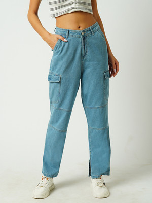 Kraus Jeans Women Light Blue Mid-Rise Cargo Women Cargos