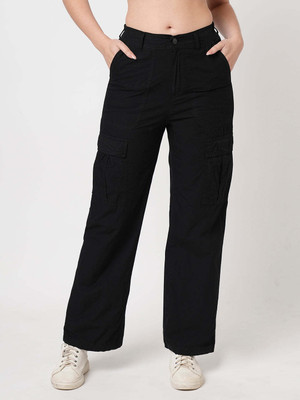 Kraus Jeans Women Black High-Rise Cargo Women Cargos