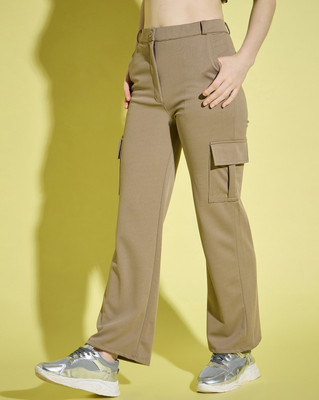 NAIDA Woman Lycra Blend 4 Pocket Solid Full Length Cargo Pant & Trouser Women Cargos