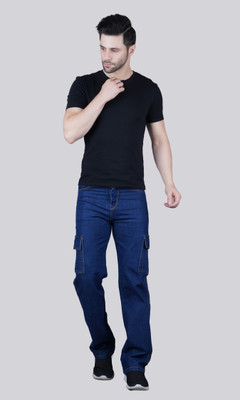 White leapard Loose Fit Men Dark Blue Jeans