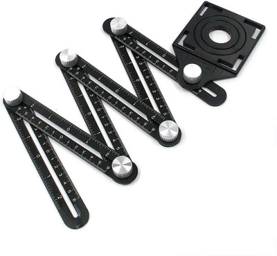 NIKTION Measuring Ruler Aluminum Alloy Folding Ruler Multi Angle Ruler Ceramic Glass Floor Tile Hole Maker (Six Side Ruler) Marking Gauge