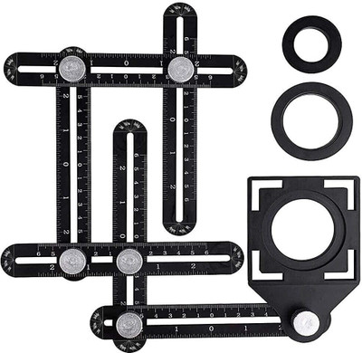 HASTHIP Multi Function Six Fold Angle Ruler,Universal Angler Ruler Metal Drill Guide Locator Tile Opening Hole Angle Template Tool Angle Copier for Builders, Craftsmen, Carpenters Marking Gauge