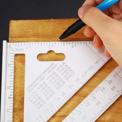 Emergity Double Side Scale Aluminium Alloy Metric Inch Triangle Measurement Hand Tool | Speed Square tool Carpenter | Protractor Ruler Tri-Square(Pack of 1)