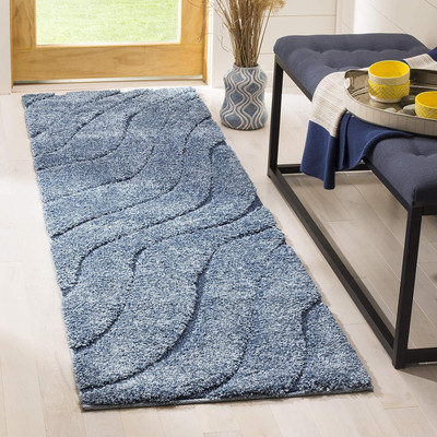 TAHNOORCARPET Light Blue Polyester Runner(60 cm,  X 180 cm, Rectangle)