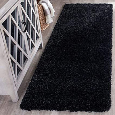 Anabia Black Polyester Carpet(2 ft,  X 6 ft, Rectangle)