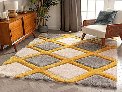 SR Handloom 6 ft  X 2 ft Polyester Carpet(Rectangle, Yellow, Grey, Beige)