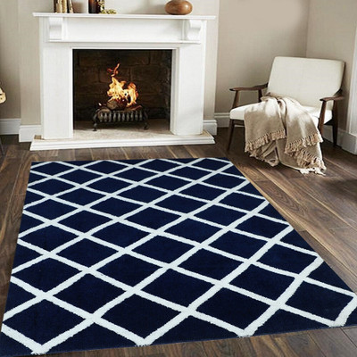 Woolpik Blue Polyester Carpet(5 cm,  X 7 cm, Rectangle)