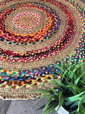RUDRA ENTERPRISE Multicolor Jute Area Rug(2 ft,  X 2 ft, Circle)