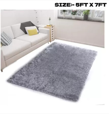 RM Handloom Grey Polyester Carpet(5 ft,  X 7 ft, Rectangle)