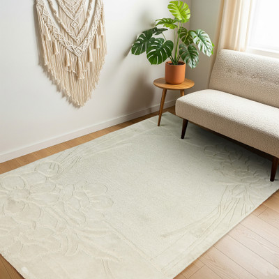 Saam Home Furnishing 120 cm  X 180 cm Wool, Viscose Area Rug(Rectangle, White)