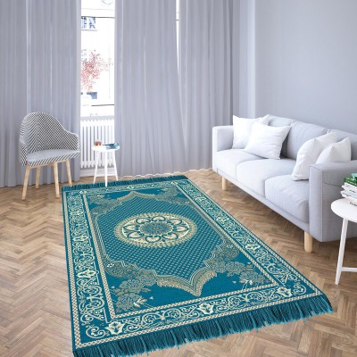 Sparrow world Light Blue Velvet Carpet(155 cm,  X 214 cm, Square)