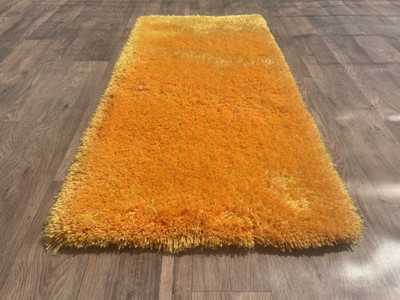 Shag Weaving Yellow Polyester Runner(2 ft,  X 4 ft, Rectangle)
