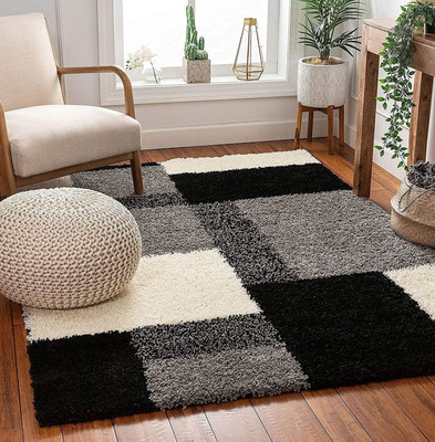 SR Handloom Black, Grey, White Polyester Carpet(9 ft,  X 6 ft, Rectangle)