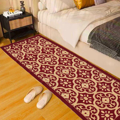 RUSTIC LINEN Beige, Maroon Cotton Runner(56 cm,  X 139 cm, Rectangle)