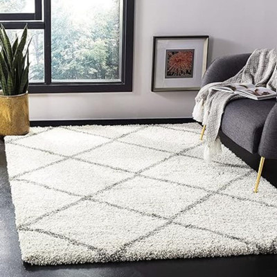 shopgallery White, Grey Polyester Carpet(3 ft,  X 5 ft, Rectangle)