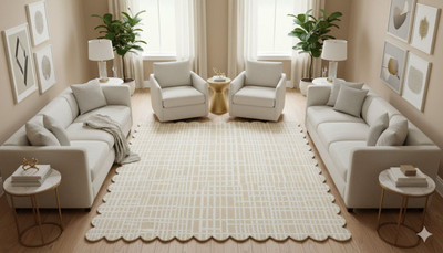 Raj International 210 cm  X 152 cm Wool Area Rug(Rectangle, Beige)