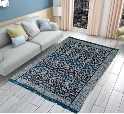 keara Blue Polyester Carpet(5 ft,  X 7 ft, Rectangle)