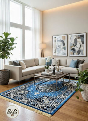 RUGS EXPERTS 150 cm  X 200 cm Silk Carpet(Rectangle, Blue)