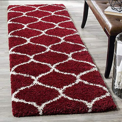 SPA Furnishing 4 cm  X 2 cm Polypropylene Carpet(Rectangle, Red, White)