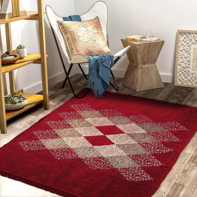 sodhi pathshah Red Chenille Carpet(150 cm,  X 210 cm, Rectangle)