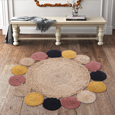 HOMESTIC Brown Jute Carpet(2 ft,  X 2 ft, Circle)