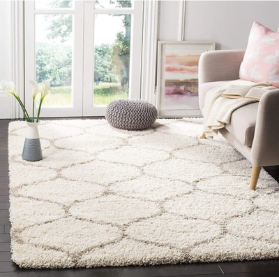 SPA Furnishing White Polyester Carpet(7 ft,  X 5 ft, Rectangle)