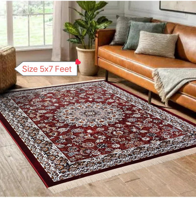 Flipkart SmartBuy 152 cm  X 200 cm Silk Carpet(Rectangle, Red, Black, Gold)
