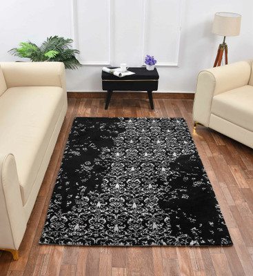 PRESTO BAZAAR Black Polyester Carpet(4 ft,  X 6 ft, Rectangle)