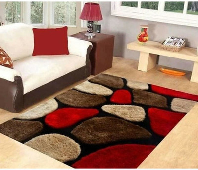 SR Handloom Red, Brown Polyester Carpet(3 ft,  X 5 ft, Rectangle)