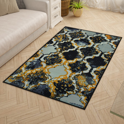 Story@home Black, Grey Polyester Carpet(3 ft,  X 5 ft, Rectangle)