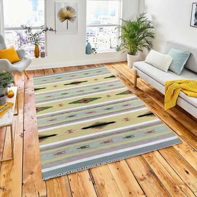 PRASHIA OVERSEAS Yellow Wool Carpet(150 cm,  X 240 cm, Rectangle)