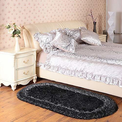 SR Handloom Black, Grey Polyester Carpet(4 ft,  X 6 ft, Oval)