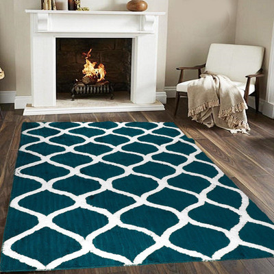Woolpik Blue Polyester Carpet(5 cm,  X 7 cm, Rectangle)