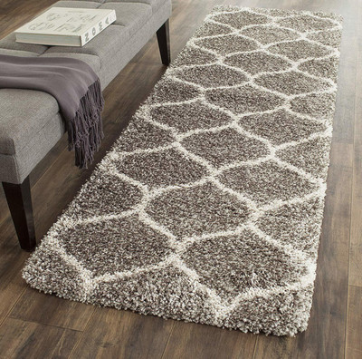 BhCarpet Silver Polyester Runner(2 ft,  X 8 ft, Rectangle)
