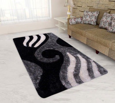 Woolpik Black Polyester Carpet(5 cm,  X 7 cm, Rectangle)