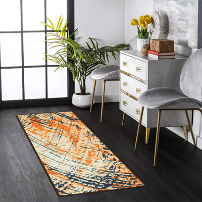 Story@home Yellow, White Polyester Runner(2 ft,  X 5 ft, Rectangle)