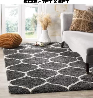 RM Handloom Grey Polyester Carpet(7 ft,  X 5 ft, Rectangle)