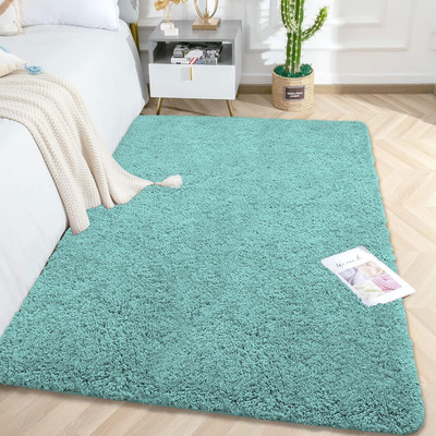 Ra handloom carpet Light Blue Polyester Carpet(120 cm,  X 180 cm, Rectangle)