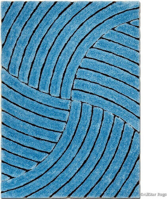 SR Handloom Blue Polyester Carpet(5 cm,  X 3 cm, Rectangle)