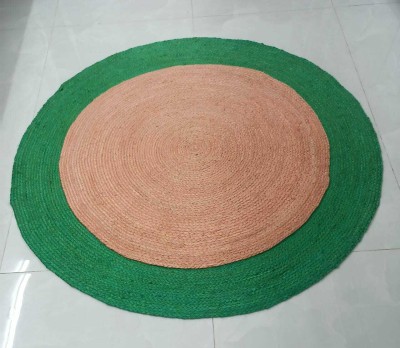 Stop To Shop Green, Peach Jute Area Rug(4 ft,  X 4 ft, Circle)