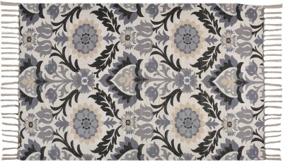GENIUS HOMS Grey, Black Cotton, Polyester Carpet(5 ft,  X 7 ft, Rectangle)