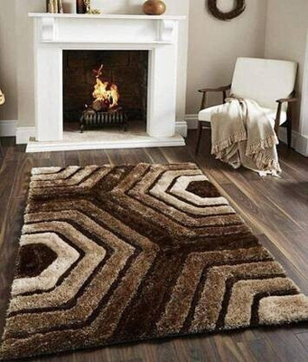 RM Handloom Brown Polyester Carpet(2 cm,  X 4 cm, Rectangle)