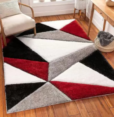 SPA Furnishing Red, Grey, Black Polyester Carpet(5 ft,  X 2 ft, Rectangle)