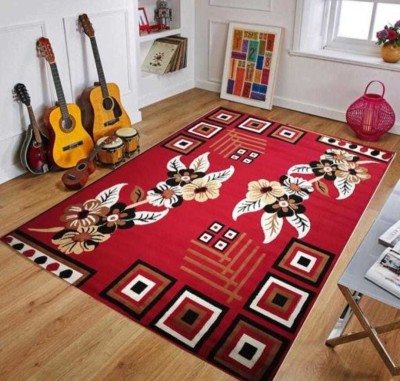 Ra handloom carpet Red Velvet Carpet(5 ft,  X 7 ft, Rectangle)